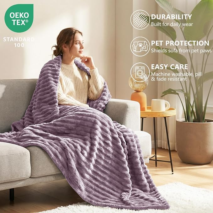HIMEET Dusty Purple Throw Blanket for Couch, 300GSM Ribbed, 50 x 60 Inches | Ultra Soft Flannel, All-Season Lightweight Warmth, Home Room Decor & Dorm Essential, Gift for Men & Women, Machine Washable