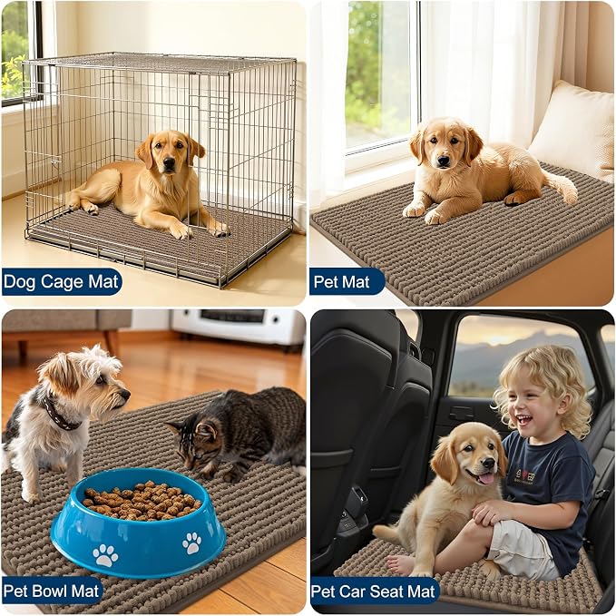 OLANLY Dog Door Mat for Muddy Paws 44x24, Extra Absorbent Chenille Mud Mat | Tan, Absorbs Moisture and Dirt, Non-Slip Machine Washable Doormat, Quick-Drying Indoor Entryway Floor Mat for Dogs