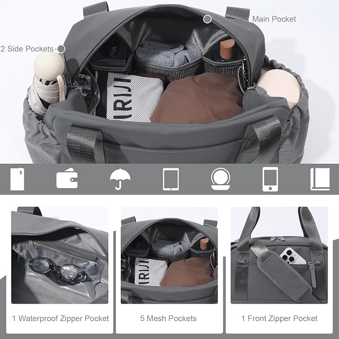 Bucosd Small Gym Bag for Women, Mini Crossbody Gym Duffle Bag with Wet Compartment, Carry on Gym Tote Bag for Workout Dance Sport Travel (Medium-Grey)