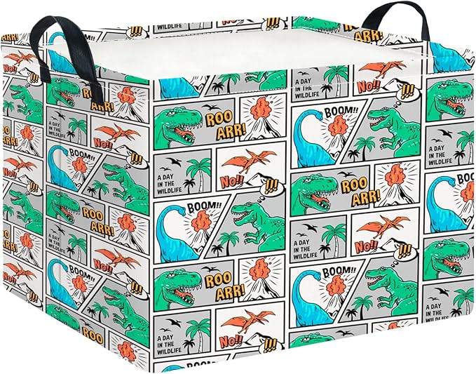 CLOCOR Rectangular Storage Bin,Waterproof Book Box,Room Decor(Comic Dinosaur)