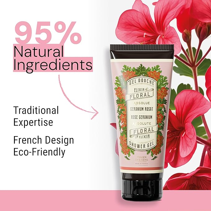 Panier des Sens - Geranium Moisturizing Body Wash for Women & Men - Gentle Shower Gel with 96% Natural Ingredients for Normal & Sensitive Skin - Body Care Made in France, SLS Free, Vegan - 6.8 Fl Oz