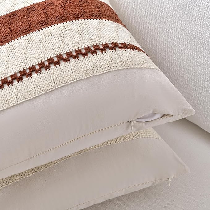 Fancy Homi Set of 1 Rust Boho Small Decorative Throw Pillow Covers 14x14 Inch for Couch Bed Sofa, Aesthetic Modern Organic Fall Room Decor, Soft Cotton Cute Terracotta Farmhouse Cushion Case Gift