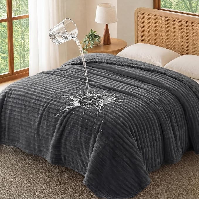 Luciphia Waterproof Dog Blanket, Washable Reversible Flannel Pet Throw | Reversible fleece cover for couch, bed, and crate; calming, and claw-resistant for dogs, cats, puppies Gray KING(82" x100")