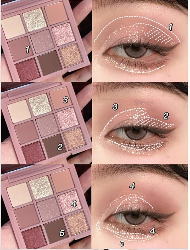 9 Color Eyeshadow Palette Makeup, Matte Glitter Shimmer Korean Eye Shadow Palettes, Highly Pigmented Long Lasting Waterproof Blendable, Knit Violet Rose Gold Purple Pink Dark Brown Glitter Eye Makeup