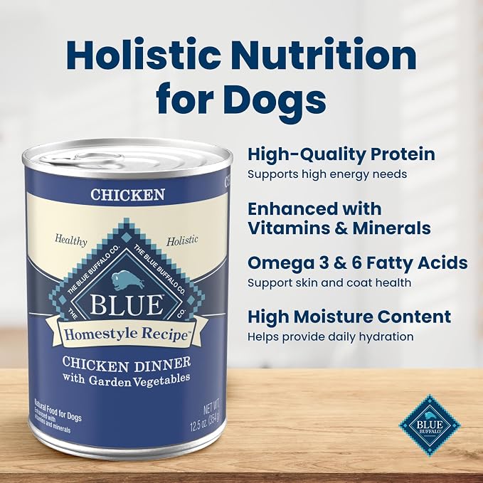 Blue Buffalo Homestyle Recipe Chicken Adult Wet Dog Food, 12.5 oz, 12 ct | Chicken Dinner with Garden Vegetables, No Chicken By-Product, Corn, Wheat, or Soy