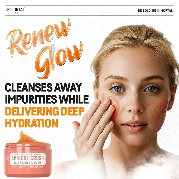 Immortal NYC - Apricot Crush Face & Body Scrub Mask Gel- Moisturizing and Exfoliating Body, Face, Hand, Foot Scrub - Fights Acne, Fine Lines & Wrinkles, Great Gifts For Women & Men - 10 oz