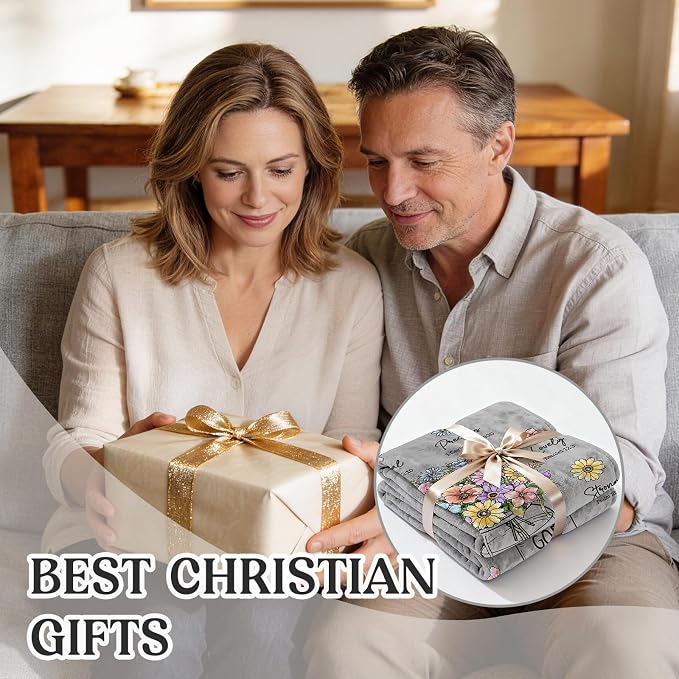 Christian Religious Gifts for Women, Grey Christian Blanket with Flowers | Birthday Gifts for Women, Spiritual Baptism Religious Gifts for Men Dad Mom Daughter Girls Boy, Soft Throw Blanket 60''x 50''