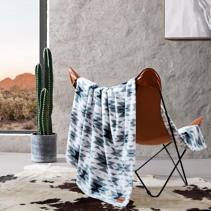 Wrangler - Blanket, Super Soft Plush Bedding, Yellowstone Inspired Throw Blanket for Couch or Bed (Navajo Light Blue, 50" x 70")