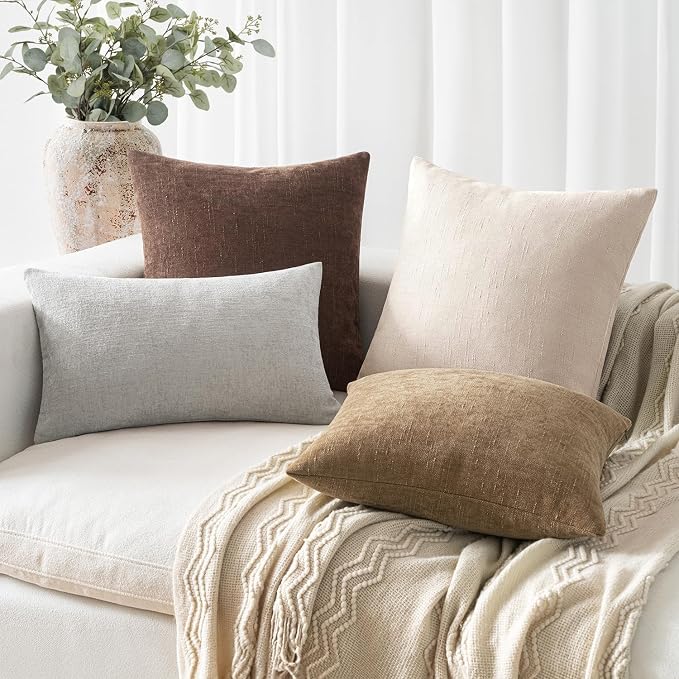 MIULEE Textured Chenille Throw Pillow Covers 20x20 Inch Light Beige | Pack of 2 Decorative Soft Throw Pillows, Solid Textured Cushion Covers, Modern Home Decor for Couch Sofa Bedroom Living Room