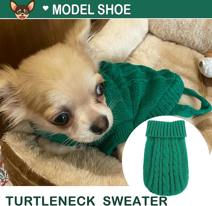 2 Pack Small Dog Sweaters, Dog Christmas Sweater Turtleneck Knit Winter Warm Pullover Clothing Pet Cat Cold Weather Clothes for Small Dogs, Green and Purple, Medium