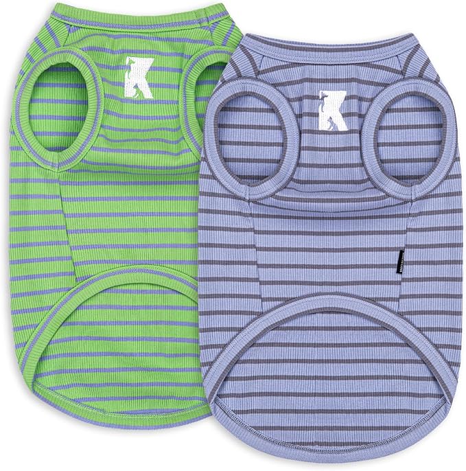 Koneseve Dog Shirts 2 Pack Breathable Sleeveless Vest, Stretchy & Soft, Purple & Vivid Green, Size S