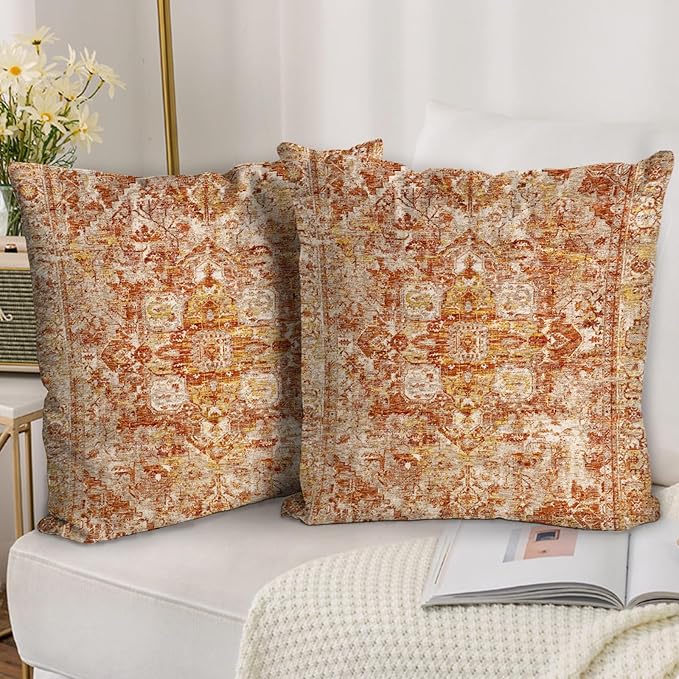 Boho Throw Pillow Covers 22x22 inch Set of 2,Boho Vintage Carpet Pattern Antique Ethnic Decor Double Sided Pattern Cushion Cover Soft Pillow Case Living Sofa Room Bed Square Pillow Cover