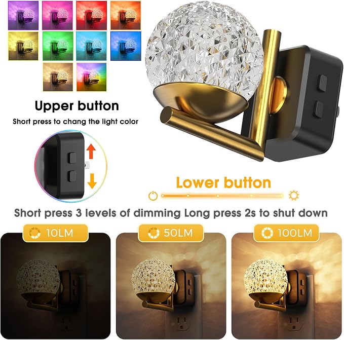 L LOHAS LED Night Lights Plug Into Wall 2 Pack, Dusk to Dawn Sensor | 10-Color RGB Dimmable Night Light, 180°Rotating Plug in Night Light for Bathroom, Hallway, Bedroom, Stairway