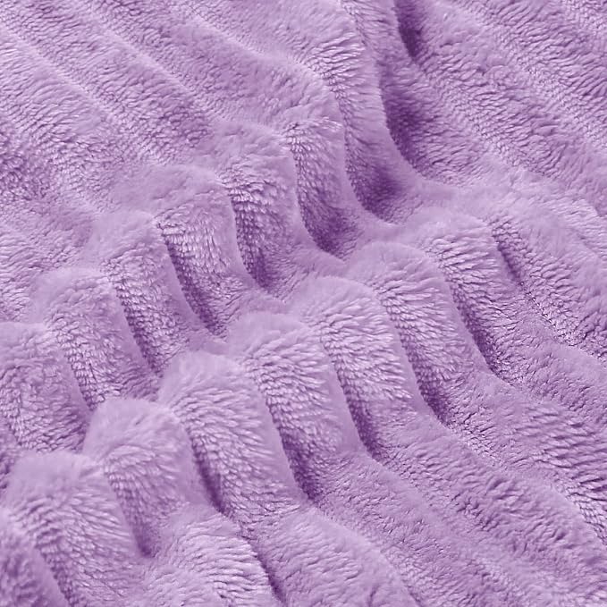 BEDELITE Ribbed Jacquard Lavender Fleece Twin Blanket for Bed, 60x80 Inch | Soft Warm Decorative Fluffy Blanket, Cozy Plush Lightweight Fuzzy Throw Blanket for Couch Sofa Room Decor, Gift for Women