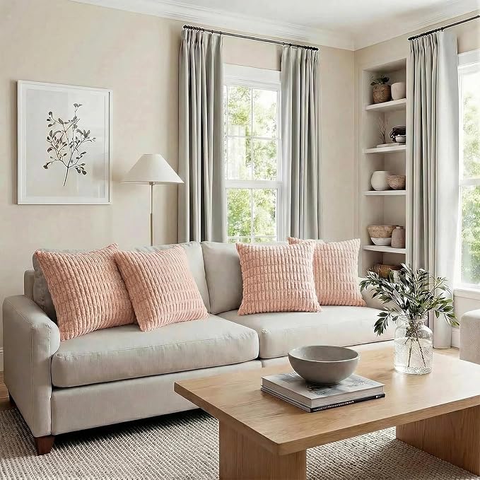 Fancy Homi 4 Packs Decorative Throw Pillow Covers for Living Room Couch Bed, Modern Farmhouse Boho Home Décor Accent Cushion Case, 16" x 16", Blush Pink