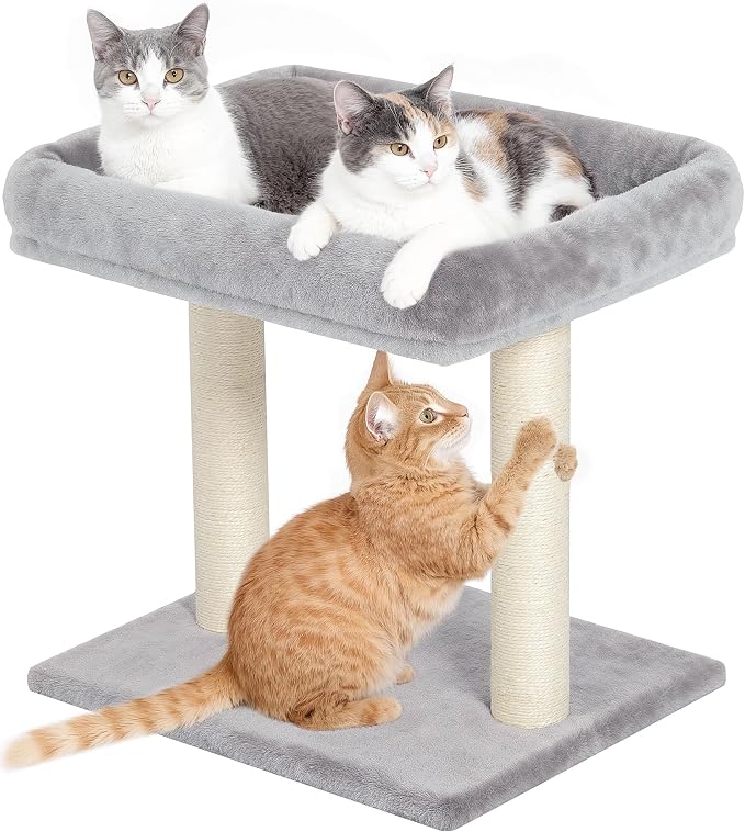 19" Small Cat Tree with Scratching Post for Indoor Cats with Perch | Light Gray, Removable 19"×15.8" Perch Bed, Dual Natural Sisal Scratcher,Small Cat Tower,Space-Saving