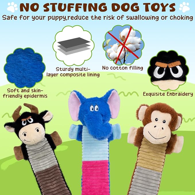 No Stuffing Dog Squeaky 3 Pack Toys, Chew with Crinkle to Large Puppy