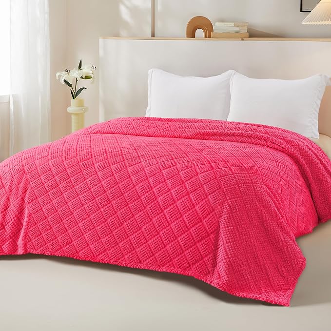 Whale Flotilla Soft Fleece King Size Blanket for Bed, Hot Pink | Jacquard Waffle Blankets for Home Decor, Lightweight and Cozy, All Season Suitable, 90x104 Inch