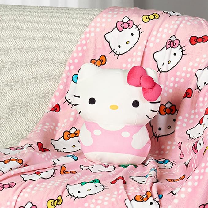 Northwest Hello Kitty Bowtastic Hugger Pillow & Silk Touch Throw Blanket Set, Stuffed Animal, 50x60 inches and 11 inch Plushie