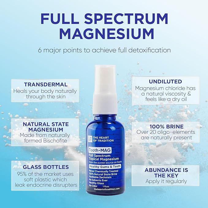 Tooth-Mag Zechstein Organic Magnesium Spray Oil - 1oz Rinse and Mouthwash for Healthy Gums and Teeth, Natural Magnesium Oil Spray for Feet, Muscle Recovery, Leg Cramps, Back Pain, and Daily Hygiene