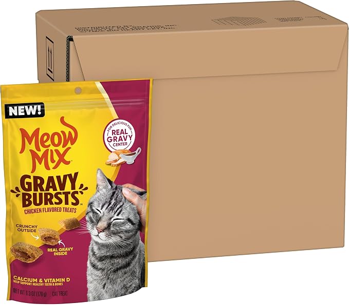 Meow Mix Gravy Bursts Chicken Flavored Cat Treats, 6.3 Oz. Bag (Pack of 5)