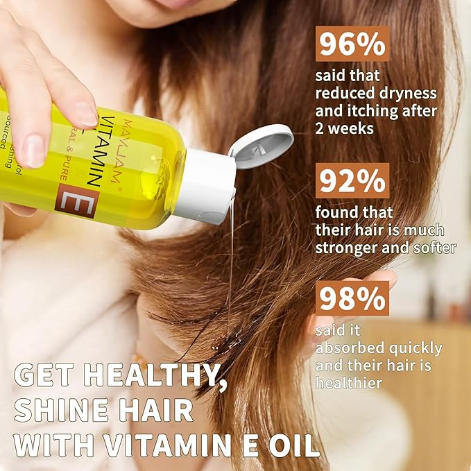 MAYJAM Organic Vitamin E Oil 50,000 IU for Skin, Pure & Natural Vitamine oils for Scars Hair, Face, Nail, Scalp Bath and Body Oil, Tocopherol to Repair Damaged Skin, Moisturizing Dry Skin, 4 Fl Oz