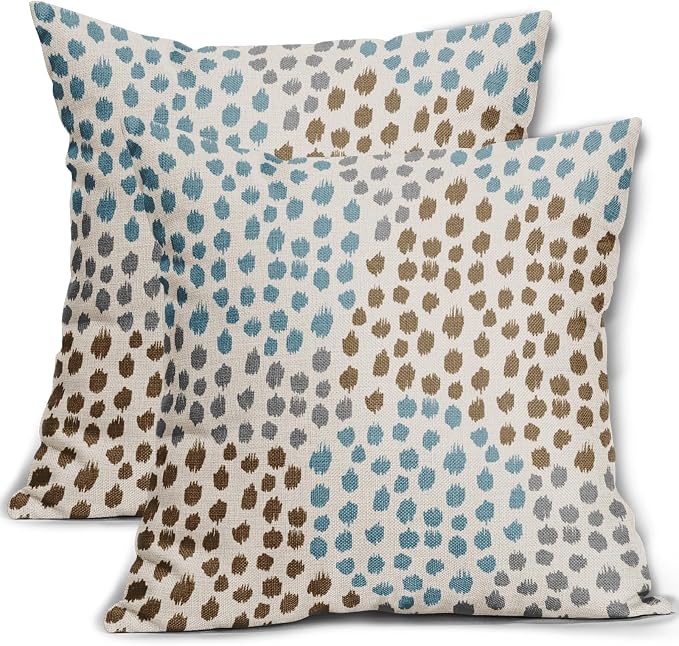 Brown Blue Pillow Covers 16x16 Set of 2 Boho Design Gray Polka Dot Throw Pillows Modern Art Trendy Print Decorative Outdoor Pillowcase Square Cushion Cover Linen Pillow Case for Home Sofa Couch Bed