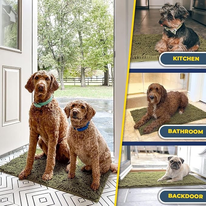 Muddy Mat® | Super Water Absorbent Door Mat Indoor, Microfiber Quick Dry Chenille Entryway Rug, Slip Resistant Front Door Mat, Indoor Mats for Entryway, Machine Washable Pet Rug, Sage 2ft x 4ft