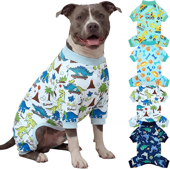 XPUDAC 4 Pack Dog Pajamas for Medium Large Sized Doggie Comfy Strechy Dog Pjs for Boy Puppy Clothes Cat Onesies Pet Outfits, 4XL