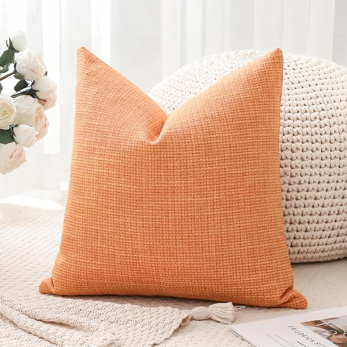 OTOSTAR Linen Throw Pillow Cover Set of 1 Decorative Square Pillowcases Cushion Covers 18x18 Inch for Home Decor Sofa Bedroom Car 45 x 45CM Coral