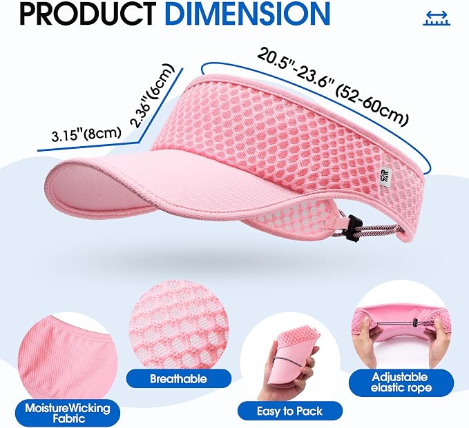 AUSFLUG Sun Visor Hat Men Women - Moisture Wicking Lightweight Sports Cap | Quick dry breathable mesh, adjustable ponytail strap, sun blocking for golf, tennis, pickleball, running, beach, hiking