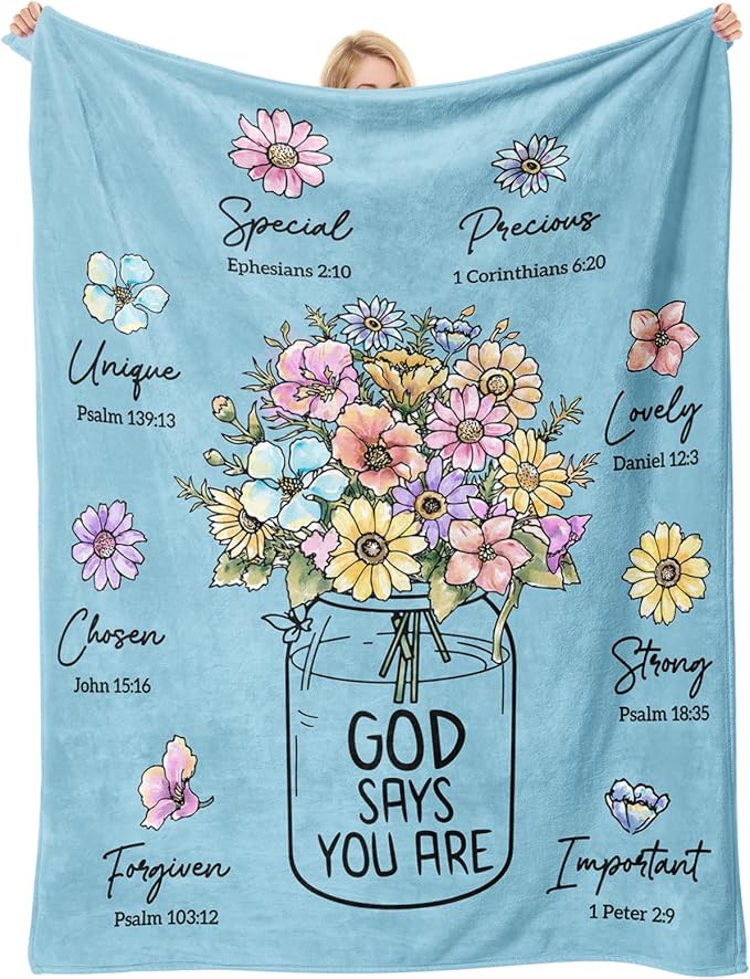 Christian Birthday Gifts for Women, Light blue Christian Blanket 60''x 50'' | Religious Gifts for Women, Spiritual Baptism Gifts for Sister, Mom, Daughter, Grandma,Girls, Soft Throw Blankets