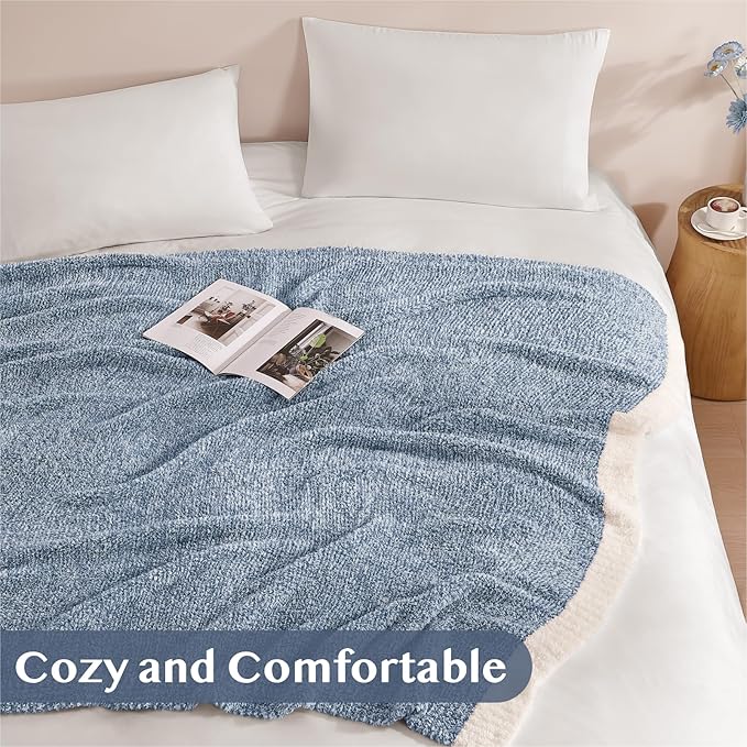 Soft Throw Blanket for Couch-Cozy Reversible Knitted Blankets | Lightweight Warm Fluffy Decor for Women, Mom, Her & Girls, Sofa, Chair, Bed, 50x70in, Cationic Dyeing Blue