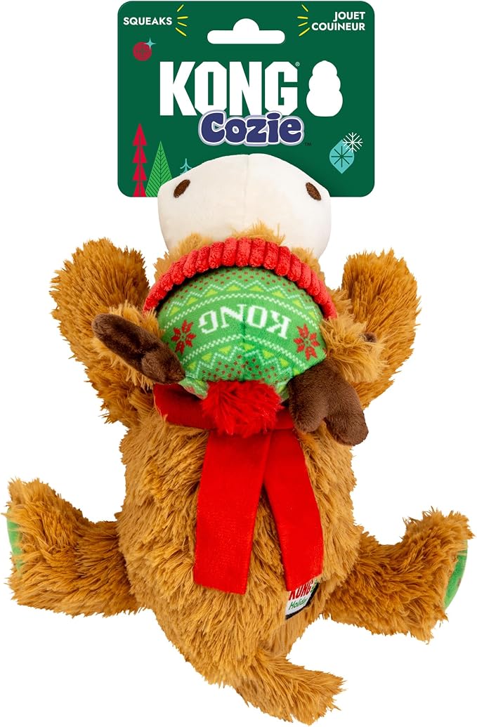 KONG Cozie Plush Dog Toy with Squeaker (Holiday Reindeer, Medium)
