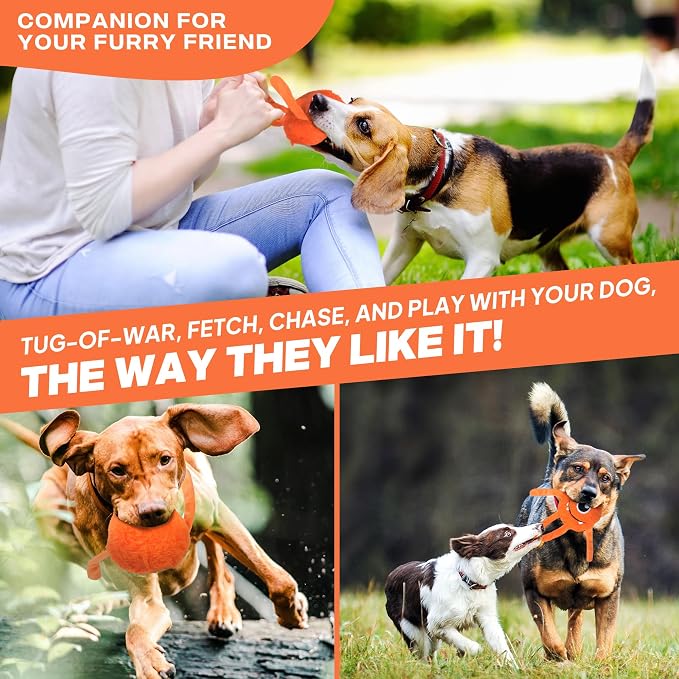 Fida Dog Toys for Aggressive Chewers, 3 in 1, Tough Squeaky Ball, Orange