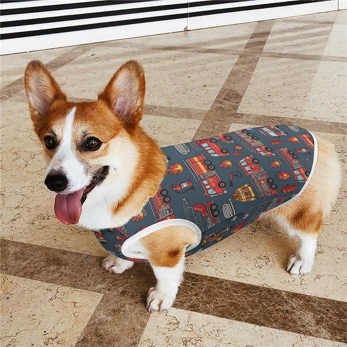Soft Cat Shirt Pet Breathable Clothes Dog Tank Tops Pet Fire Truck Firefighter Cute Dress Decor