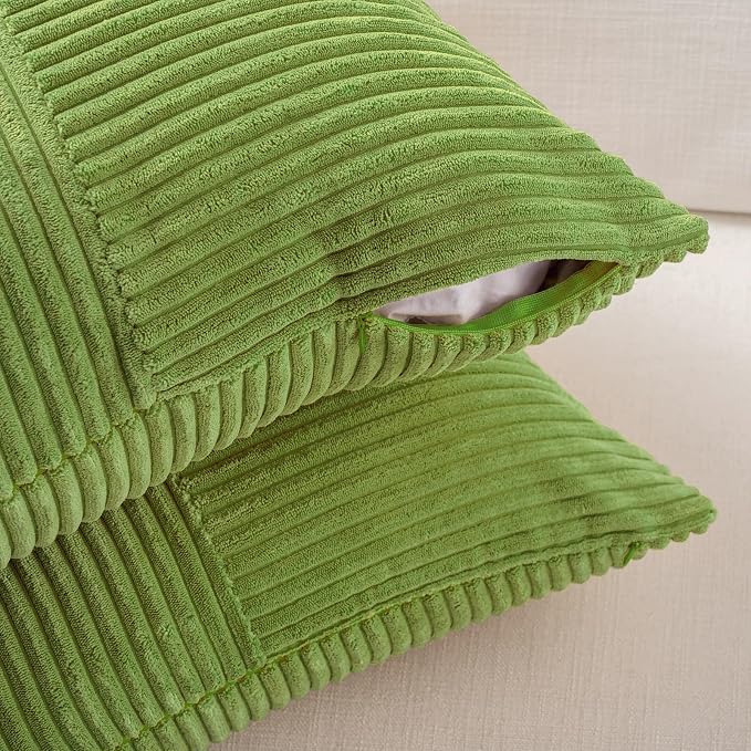 Fancy Homi Set of 1 Lime Green Square Decorative Throw Pillow Covers 16x16 Inch for Living Room Bedroom Couch Bed Sofa, Soft Striped Corduroy Modern Rectangle Accent Cushion Case 40x40 cm