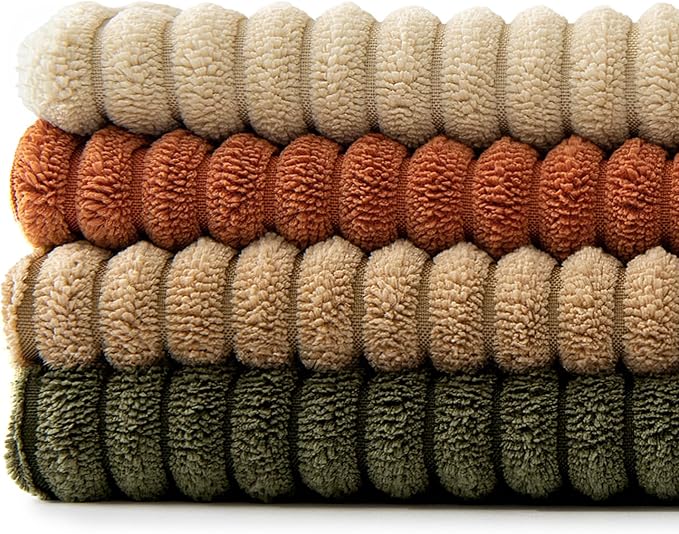 MIULEE Rust-Olive Green Decorative Throw Pillow Covers 16x16 Inch Set of 4 Boho Color-Clash Cushion Cases Farmhouse Pillow Cases Corduroy Striped Home Decor for Couch Sofa Living Room Bed