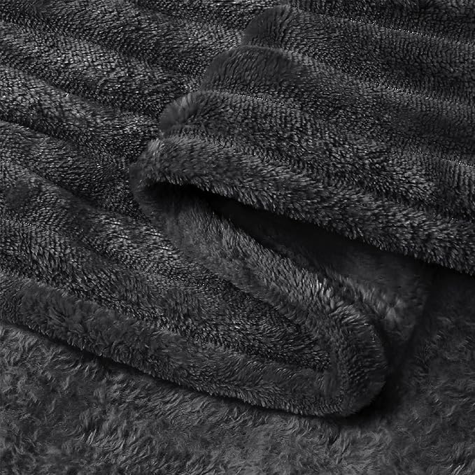 BEDELITE 3D Ribbed Jacquard Black Blankets Queen Size for Bed, 90x90 Inch | Soft Warm Decorative Fluffy Blanket, Cozy Fuzzy Lightweight Plush Fleece Throw Blankets for Bed, Room Decor, Gift for Women