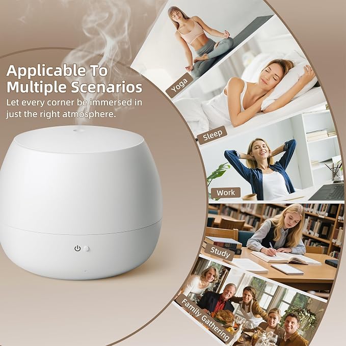 Essential Oil Diffuser,Cool Mist Humidifier with 2 Modes, Auto-Off Function | Small Ultrasonic Aromatherapy Diffuser, Fragrance Aroma Diffuser for Bedroom, Home Essentials, Scent Diffuser 100ml, White