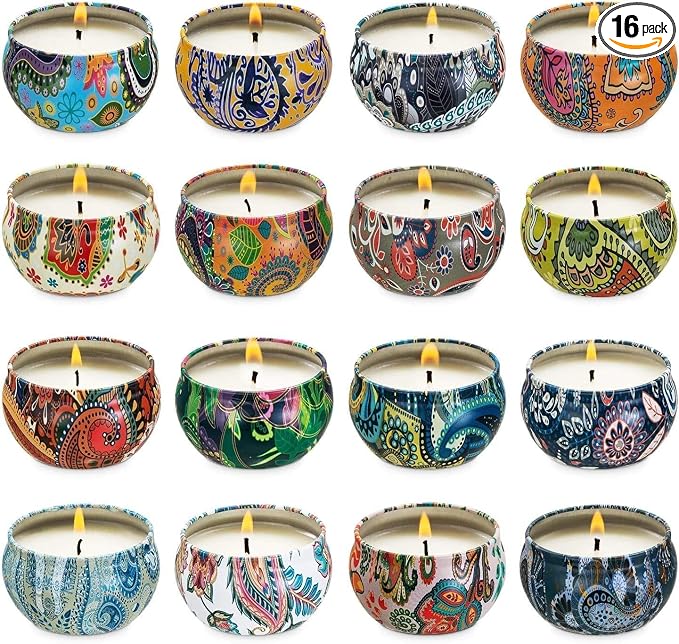 WPONSZU 16 Pack Scented Candles Gift Set for Woman, Jar Candle, 2.5 oz Soy Wax Tin Candle-Ideal Gift for Travel Home Décor