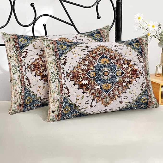 Boho Throw Pillow Covers 12x20 inch Set of 2,Soft Pillowcases Bohemia Carpet Printing Pattern Decorative Sofa Living Room Bed Rectangle Pillow Case Cushion Cover-Blue Green