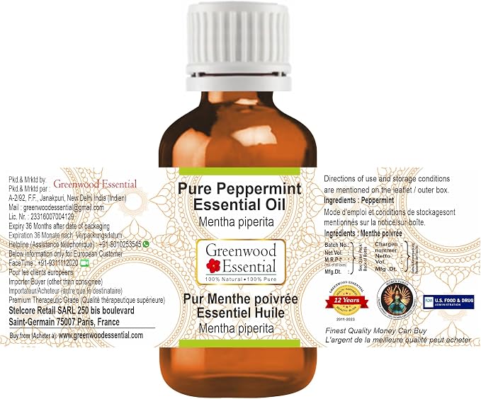 Greenwood Essential Pure Peppermint Essential Oil (Mentha piperita) Steam Distilled (Pack of Two) 100ml X 2 (6.76 oz)