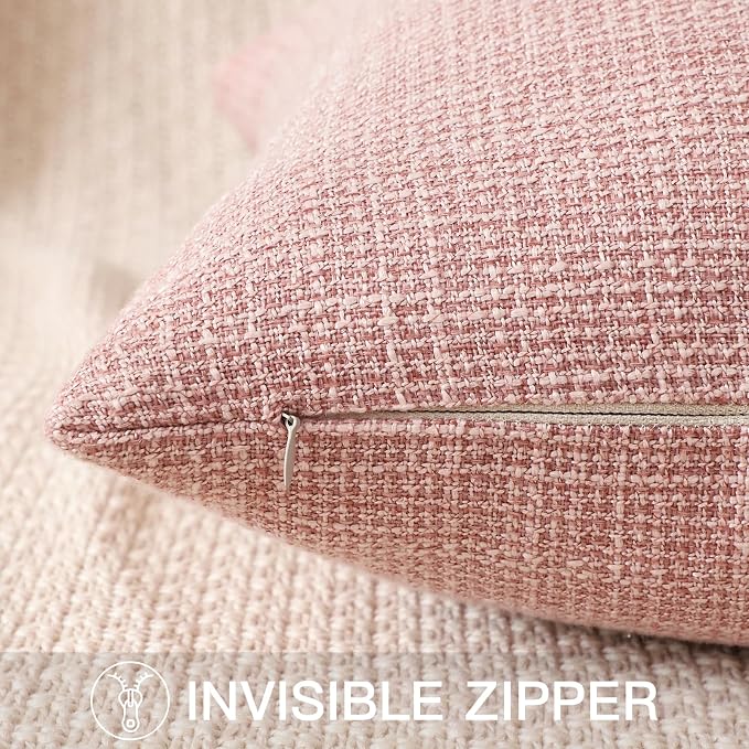 OTOSTAR Linen Throw Pillow Cover Set of 1 Decorative Square Pillowcases Cushion Covers 24x24 Inch for Home Decor Sofa Bedroom Car 60 x 60CM Pink