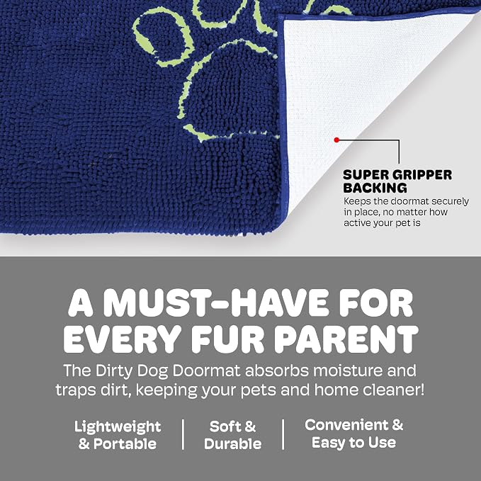 Dog Gone Smart Dirty Dog Doormat - Fast Drying Rug with Super Gripper Backing for Clean Floors - Super Absorbent and Machine Washable Mat for Muddy Paws - Marine | Super Gripper Backing for Clean Floors - Absorbent Microfiber and Machine Washable Mat f...