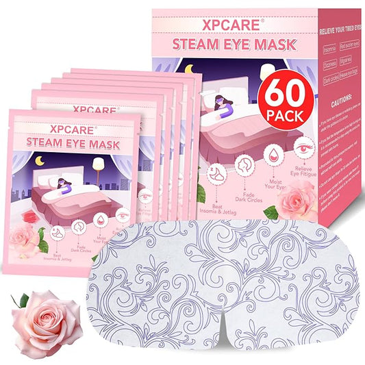 XPCARE 60 Pack Steam Eye Masks for Dry Eyes, SPA Warm Sleep Eye Mask, Disposable Heated Eye Mask for Dark Circles, Puffy Eyes, Relief Stress Eye Fatigue(Rose)