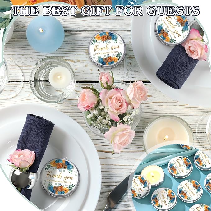 MTLEE 50 Pcs Vintage Floral Wedding Candles Bulk Gift Favors for Guests 1 oz Orange Rose Lavender Scented Soy Wax Aromatherapy Candle for Bridal Shower Rustic Wedding Party Guests