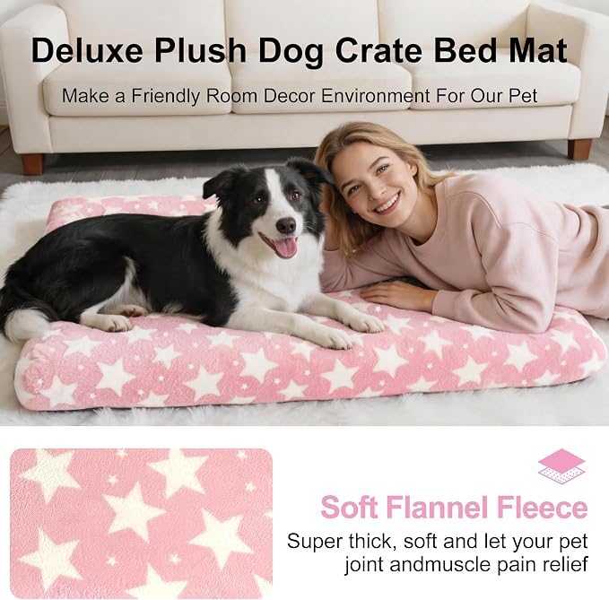 Orthopedic Dog Bed for Large Dogs, Washable Dog Mat with Removable Zippered Cover, Non-Slip Bottom, Comfort Crate Bed (Big&Little Stars Pink, M(30"*20"*3.1"))