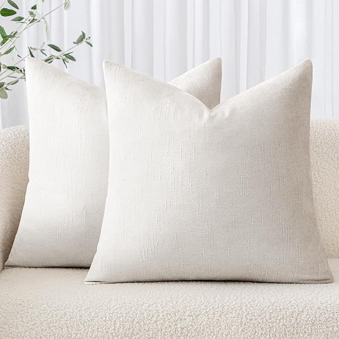 MIULEE Textured Chenille Throw Pillow Covers 20x20 Inch White | Pack of 2 Decorative Soft Throw Pillows, Solid Textured Cushion Covers, Modern Home Decor for Couch Sofa Bedroom Living Room