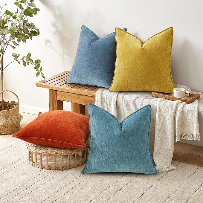 decorUhome Chenille Teal Velvet Throw Pillow Covers 12x20 Set of 2 | Fall Soft Lumbar Couch Decorative Modern Farmhouse Pillow Cases with Elegant Design for Sofa Bed Living Room Home Decor